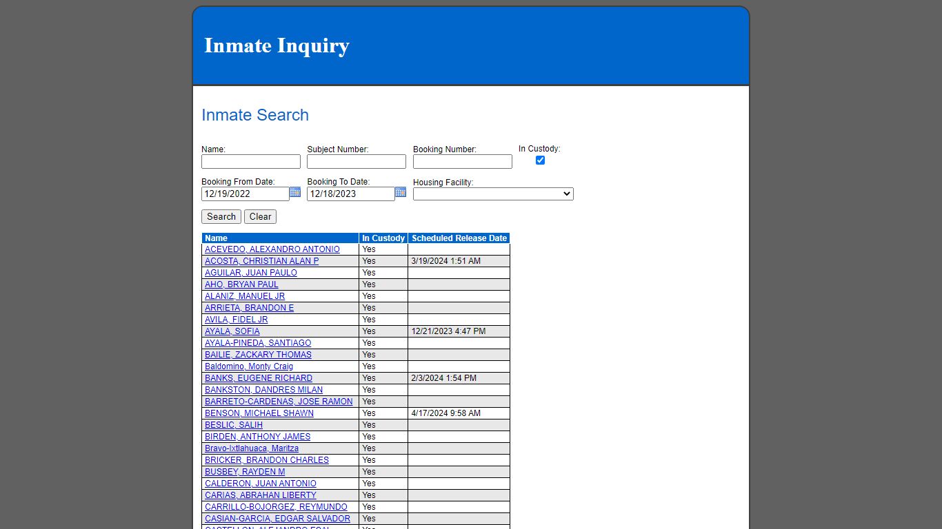 Inmate Search