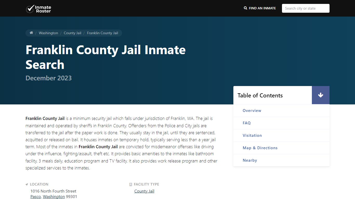 Inmate Search | Franklin County Jail - Pasco, WA - InmateRoster